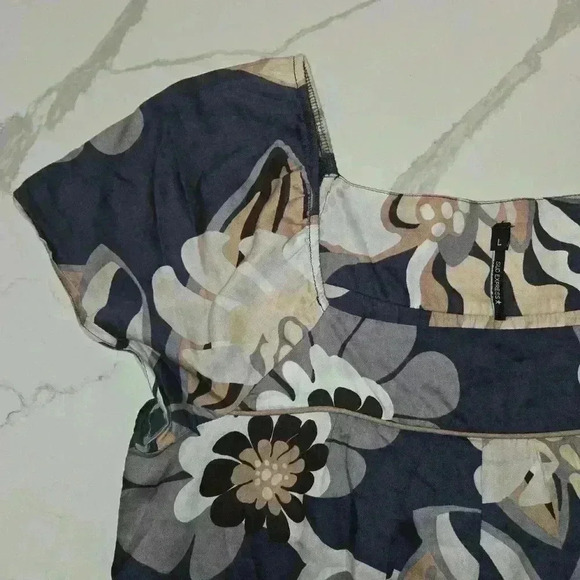 Sud Express 100% Cotton Peasant Floral Tunic Dress Blue Gray Size Large - Picture 6 of 9